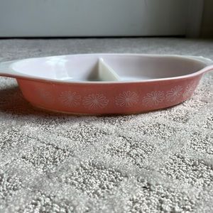 Vintage Pyrex Daisy Divided Casserole Dish Pink White